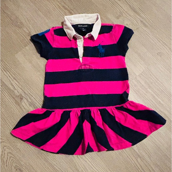 Ralph Lauren Other - Ralph Lauren Kids Girls 2T Pink Navy Stripe Rugby Polo Dress Short Sleeve